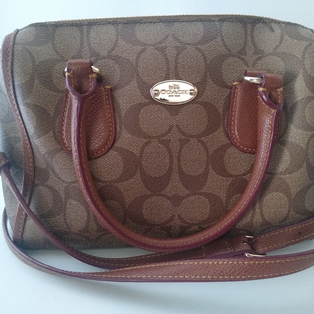 Coach Rowan Satchel, Signature Pattern with Brown Straps